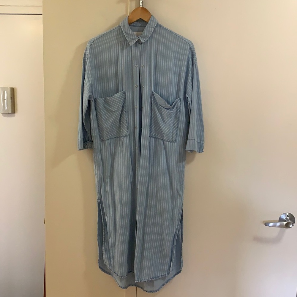 Zara Trafaluc striped denim look long top size small s